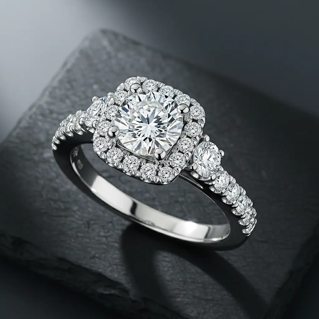 Princess Halo Engagement Ring